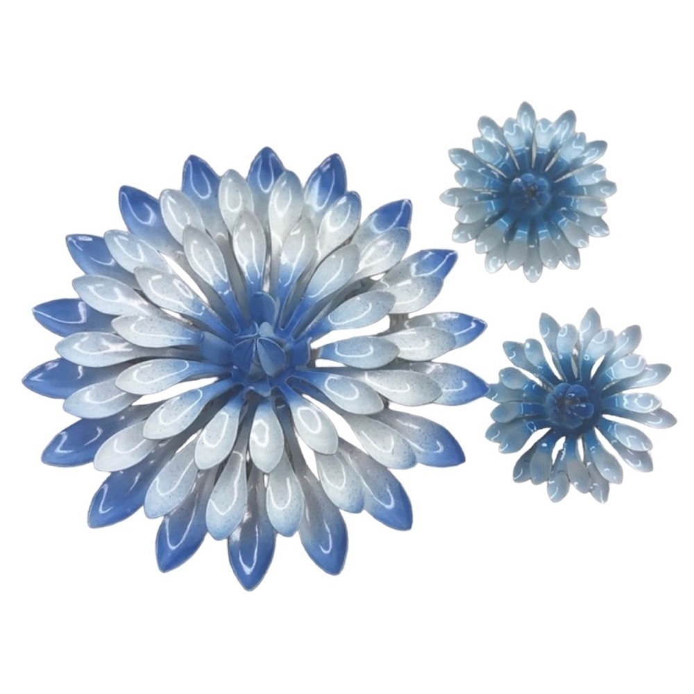 Vintage Blue Enamel Flower Pin & Earrings Set